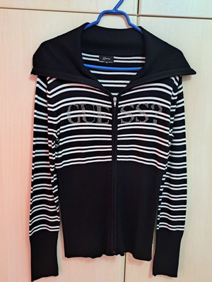Guess women's cardigan black with white stripes new, cotton, size L
