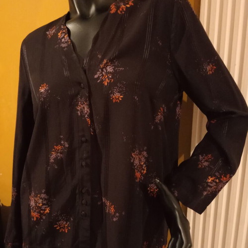 Oysho Oversized Floral Blouse 100% Viscose New, Dark Purple