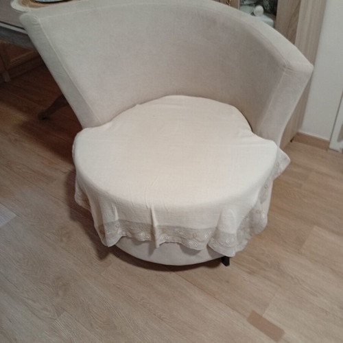 Modern round armchair, ice color, metal legs