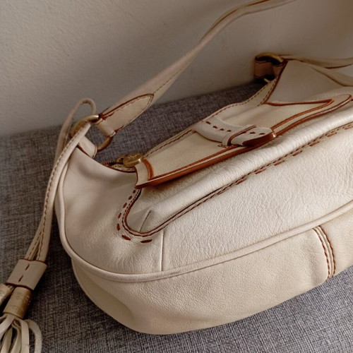 Lancel vintage original shoulder bag used, ecru color