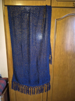 Handmade knitted scarf with glitter, purple, like new