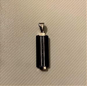 Men's 1/10 ctw Black Diamond Stainless Steel Skinny Dog Tag Pendant Necklace