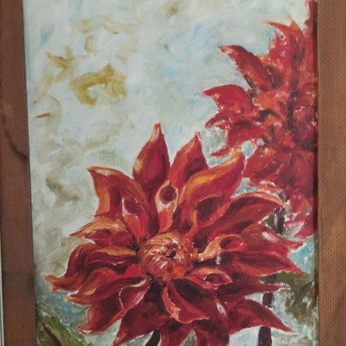 Oil painting used 1955 by V. Chortaridis, floral theme