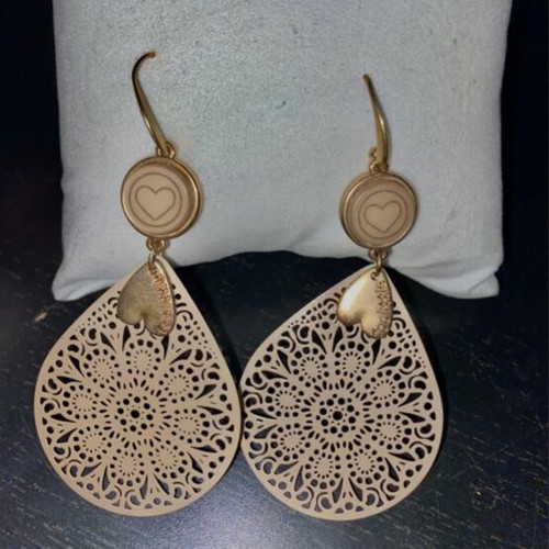 Carved hanging earrings pastel pink and gold, like new