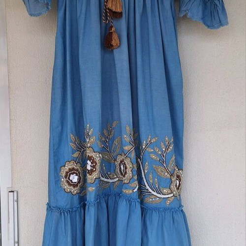 Indian dress in denim shade with embroidery, new, size L