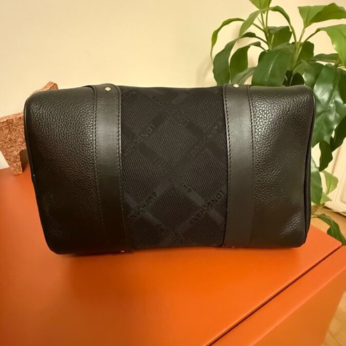 Longchamp all black handbag like new with jacquard monogram and leather details