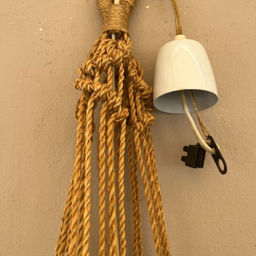 Vintage φωτιστικό οροφής Μακραμέ 122cm σαν καινούργιο, ώχρα μουσταρδί