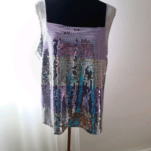 M.Asam Sleeveless Top with Sequins like new, purple and silver