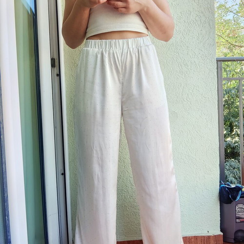 Shein white wide pants with crystals, size M