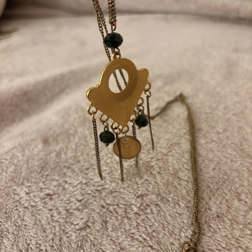 Boho Ethnic Long Necklace with Gold Pendant, Coin & Black Beads