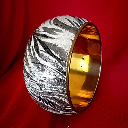 Vintage brass bracelet used, wide with antique botanical design