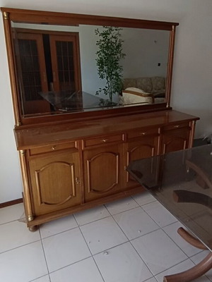 Solid wood buffet with large mirror like new