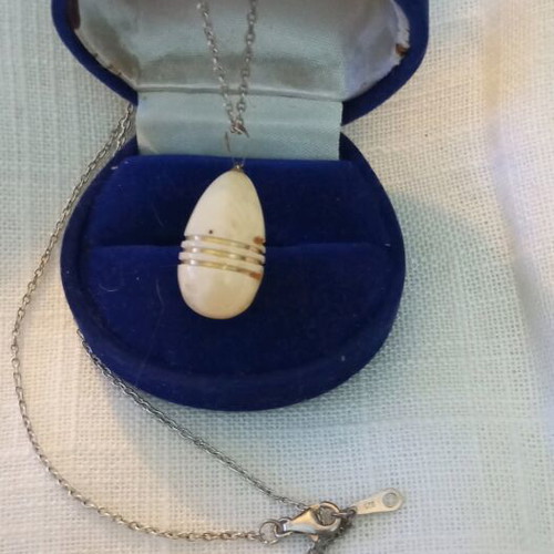 Silver necklace 925 teardrop pendant used with gold-plated details vintage