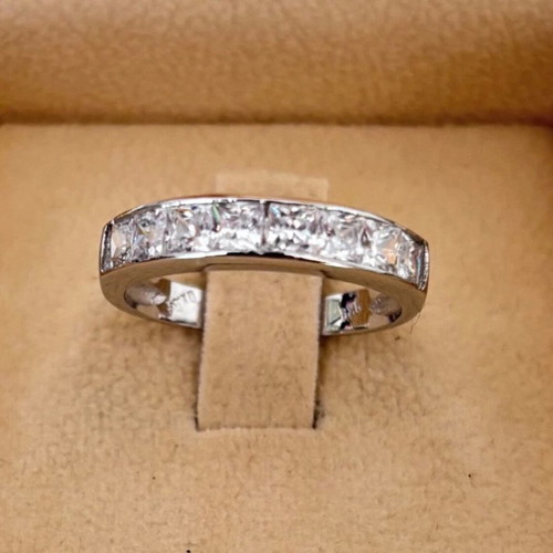 K14 White Gold Half Band Ring like new with princess cut zircon