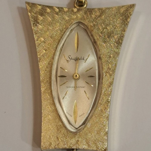 Vintage Sheffield gold tone watch uniquely shaped 1970s used, not working