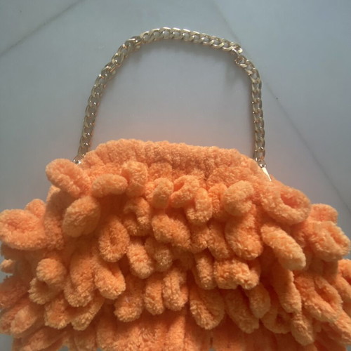 Handmade Puffy Bag with Removable Chain, Like New, Orange