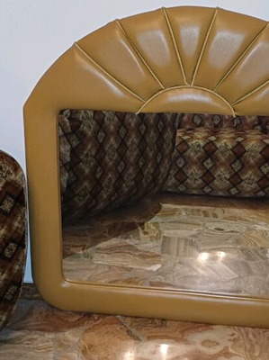Mirror with wooden frame covered with leatherette used, beige