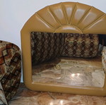 Mirror with wooden frame covered with leatherette used, beige