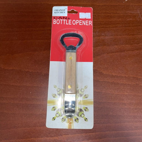 Orange Kitchen bottle opener with wooden handle