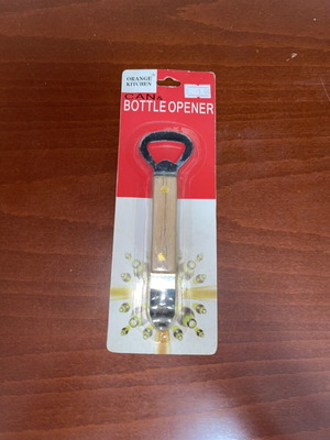 Orange Kitchen bottle opener with wooden handle