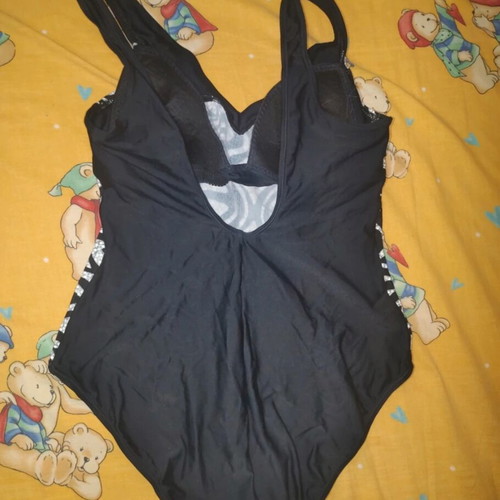 Vintage one-piece swimsuit with underwire, black and white geometric pattern, size 42