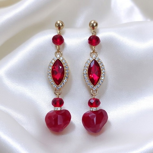 Crimson Muse Handmade Earrings new with red marquise crystal and heart