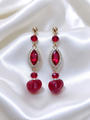 Crimson Muse Handmade Earrings new with red marquise crystal and heart