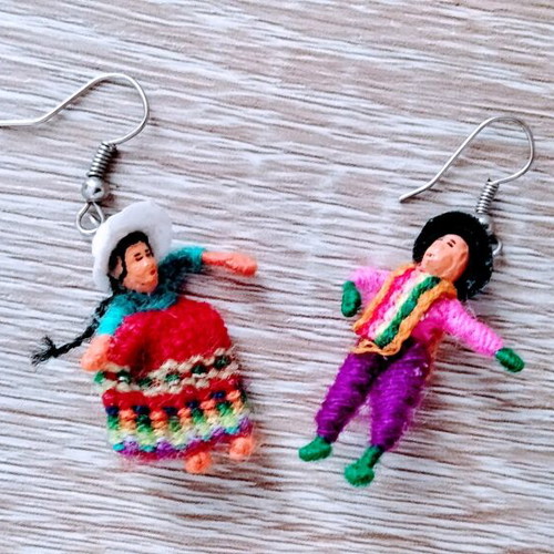 Thread and wool earrings new, boho handmade with traditional costume