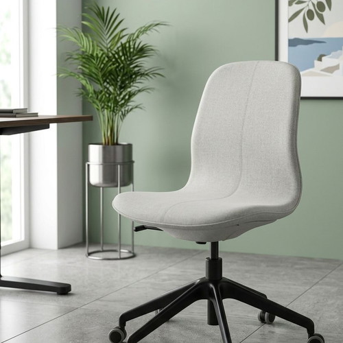 Office desk chair like new, light gray and beige fabric with black base