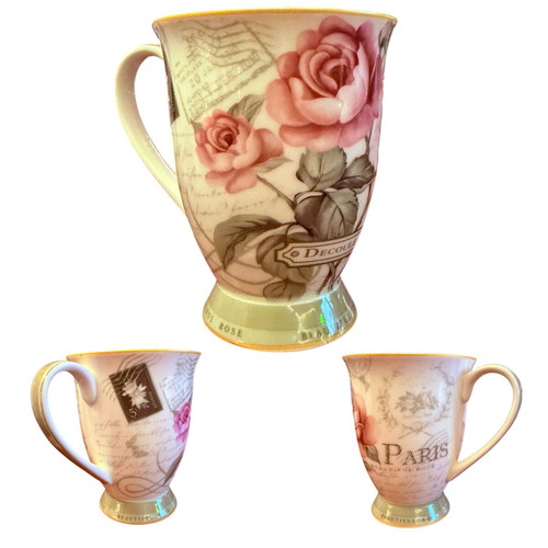 Fine Bone Porcelain Mug England with Vintage Paris Rose Design new