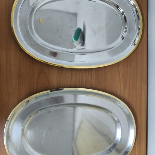 Serving set 8 pieces stainless steel 18/10 with 24K gold details like new