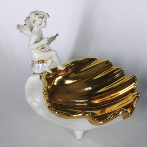 Decorative bowl fontaniera Angel on Pearl used, porcelain with Swarovski