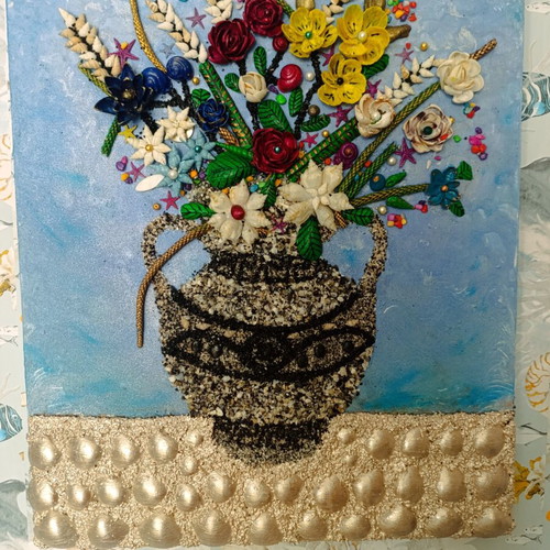 3D Mixed Media Painting Sea Bouquet with Natural Shells and Stones new