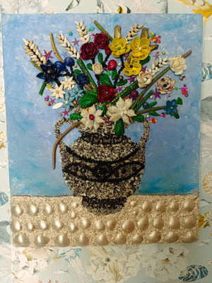 3D Mixed Media Painting Sea Bouquet with Natural Shells and Stones new