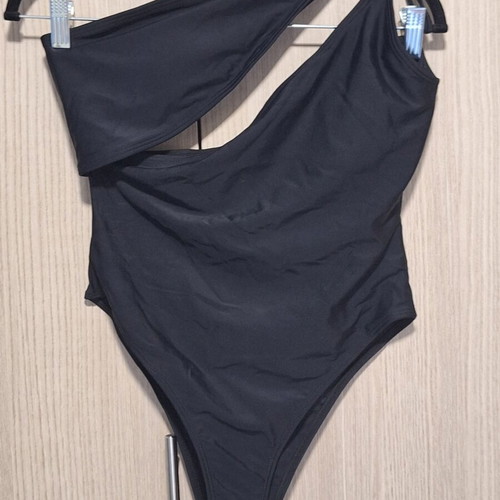 Decoro Black One-Shoulder Cut-Out One-Piece Swimsuit, new, size M fits S
