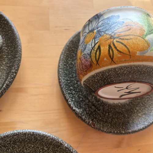 Ceramic cups with saucers used, hand-painted, set