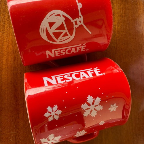 Nescafe mugs used, collectible, red, Christmas, pack of 2