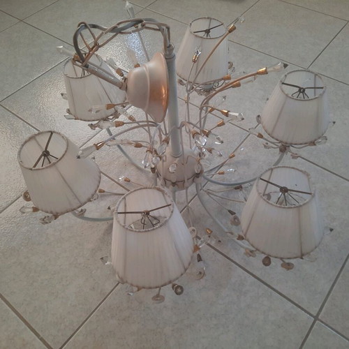 Vintage 6-light ceiling lamp with crystals like new