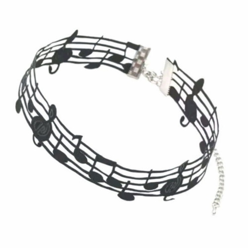 Black fabric choker with pentagram and notes