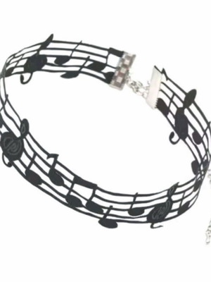 Black fabric choker with pentagram and notes