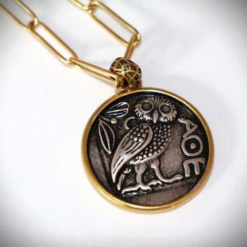Ancient Tetradrachm Owl Silver Replica Pendant New