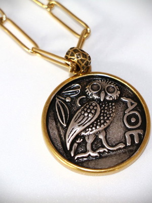 Ancient Tetradrachm Owl Silver Replica Pendant New