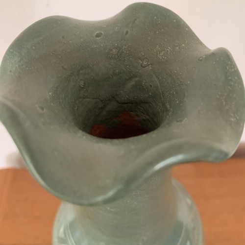 Handmade ceramic vase with carved geometric patterns, like new