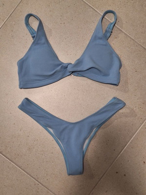 Decoro textured ribbed bikini set light blue size M new