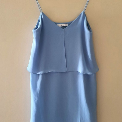 Mango light blue turquoise layered summer dress, size M