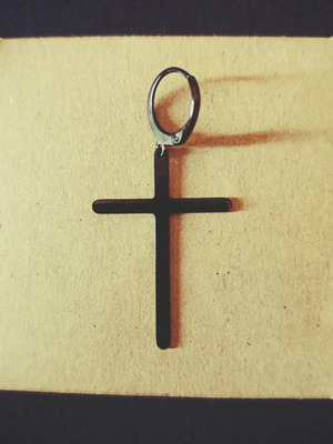 Cross earring new, black steel