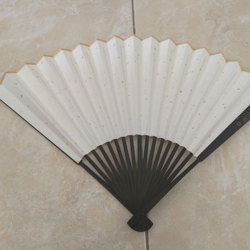 Traditional Handmade Asian Fan with Bamboo Rib and Golden Sparkle