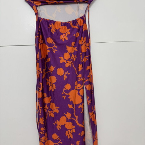 Dress strapless with cutouts purple with orange details elastic new