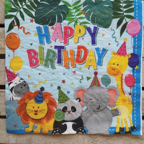 Happy Birthday jungle animals napkin new