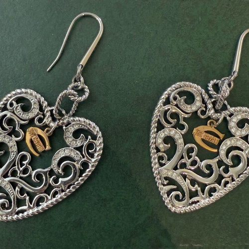 Roberto Just Cavalli earrings like new, silver with big heart crystals